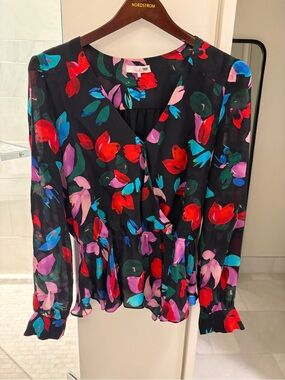 Parker Black Floral Blouse in Red, Pink, Teal